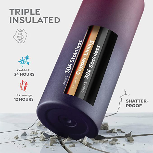 ပြင်ပအားကစားအတွက် Triple Insulated Stainless Steel ရေပုလင်း (၃) လုံး၊